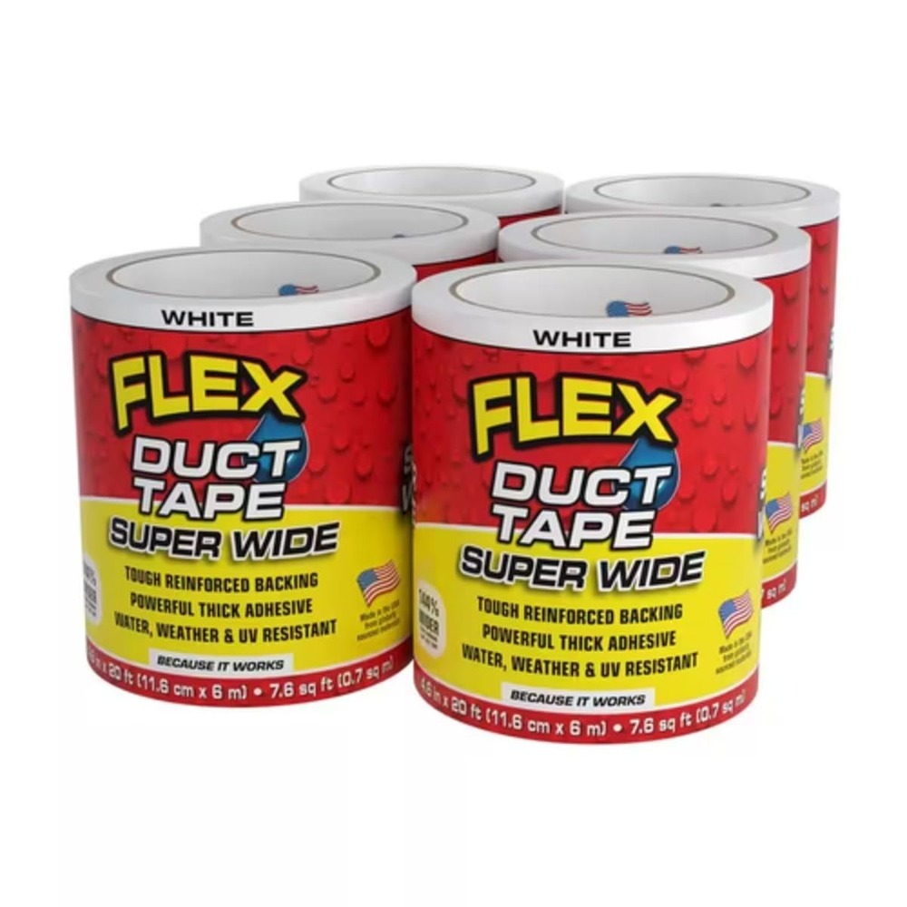 Case of 6 Flex Duct Tape, Super Wide, 4.6" x 20 Feet, Black, Heavy Duty Strong